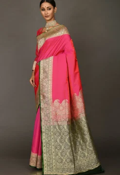 Banarasi Saree in Fuchsia and Orange Dual Tone