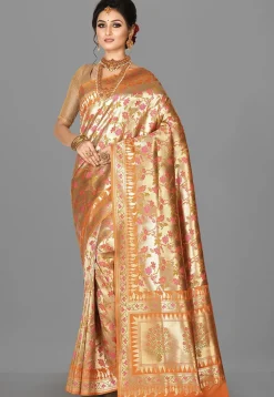 Banarasi Saree in Golden and Orange