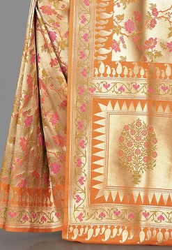 Banarasi Saree in Golden and Orange