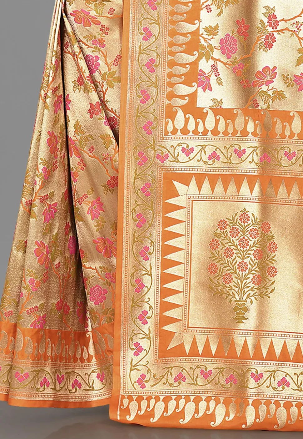 Banarasi Saree in Golden and Orange