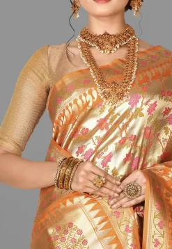 Banarasi Saree in Golden and Orange