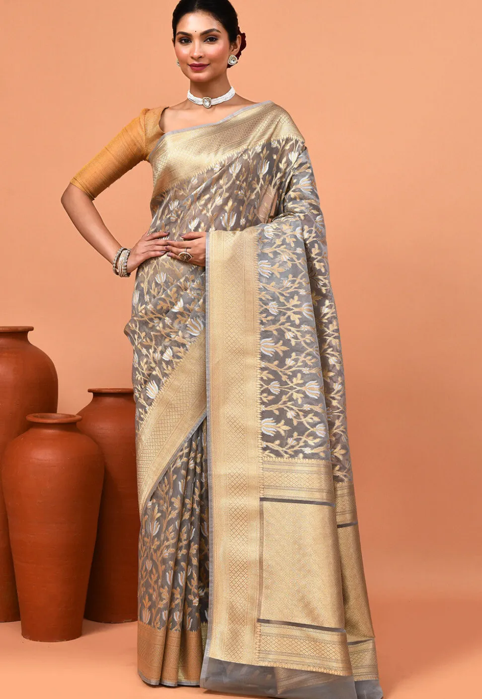 Banarasi Saree in Grey