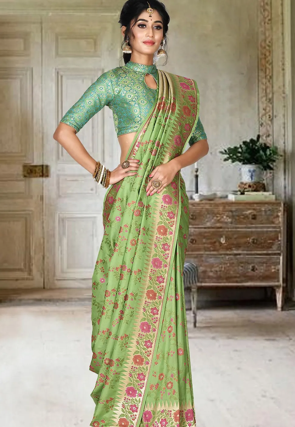 Banarasi Saree in Light Green