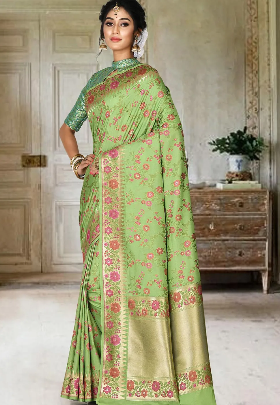 Banarasi Saree in Light Green