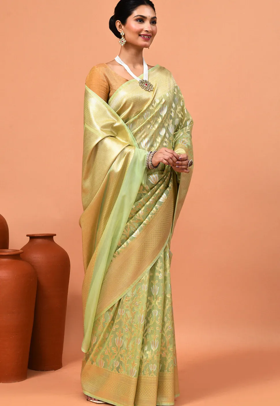 Banarasi Saree in Light Green