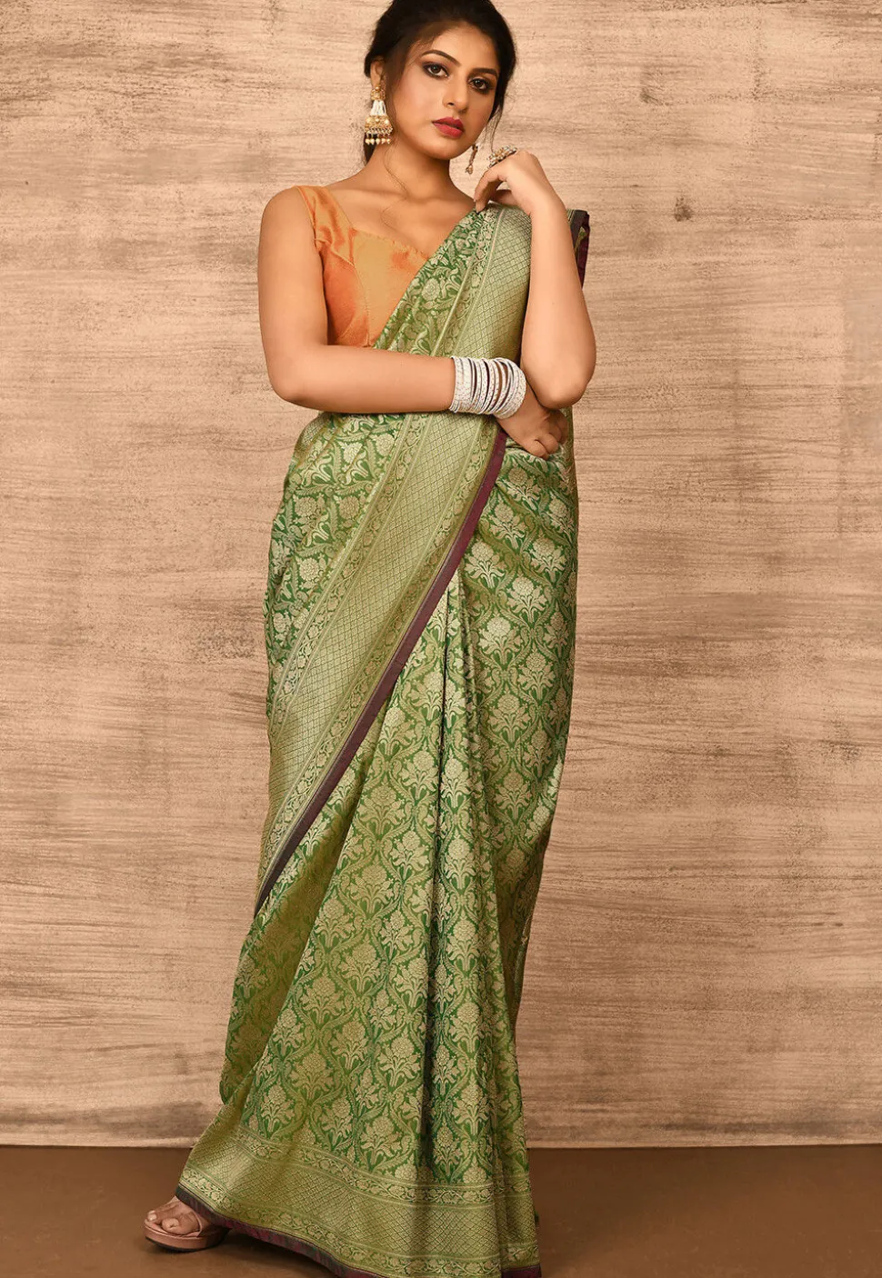 Banarasi Saree in Olive Green