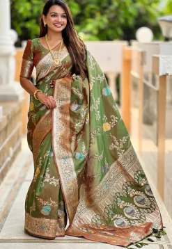 Banarasi Saree in Olive Green