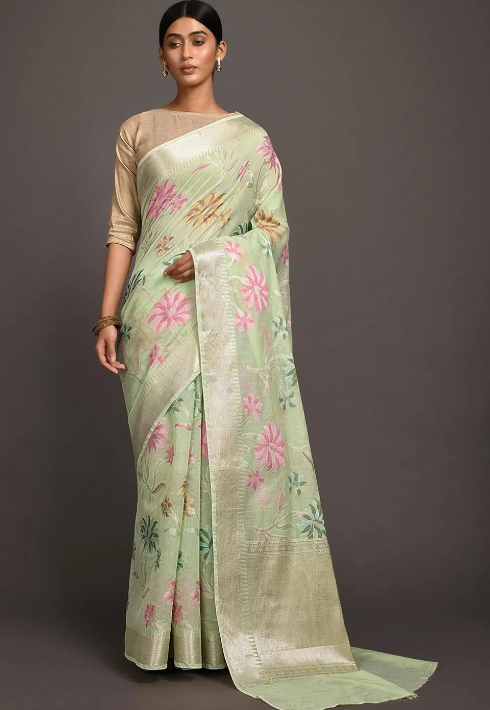 Banarasi Saree in Pastel Green