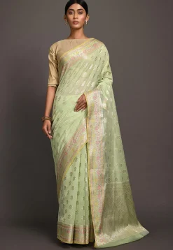 Banarasi Saree in Pastel Green