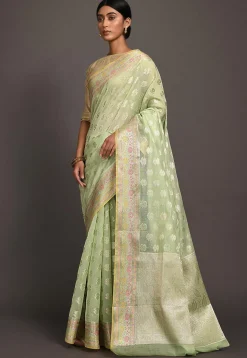Banarasi Saree in Pastel Green