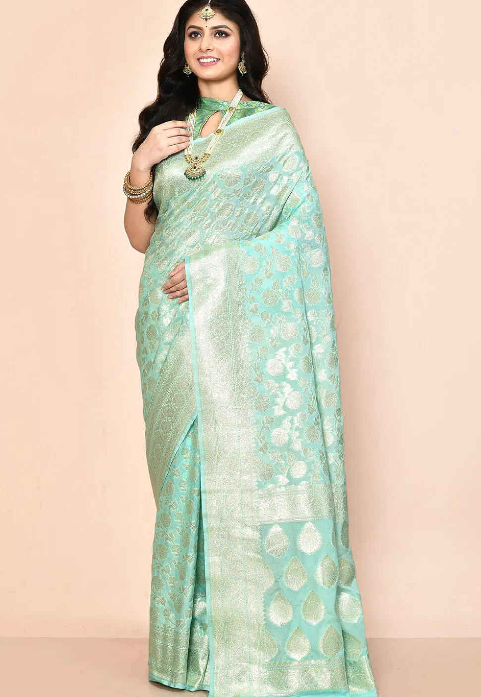 Banarasi Saree in Sea Green