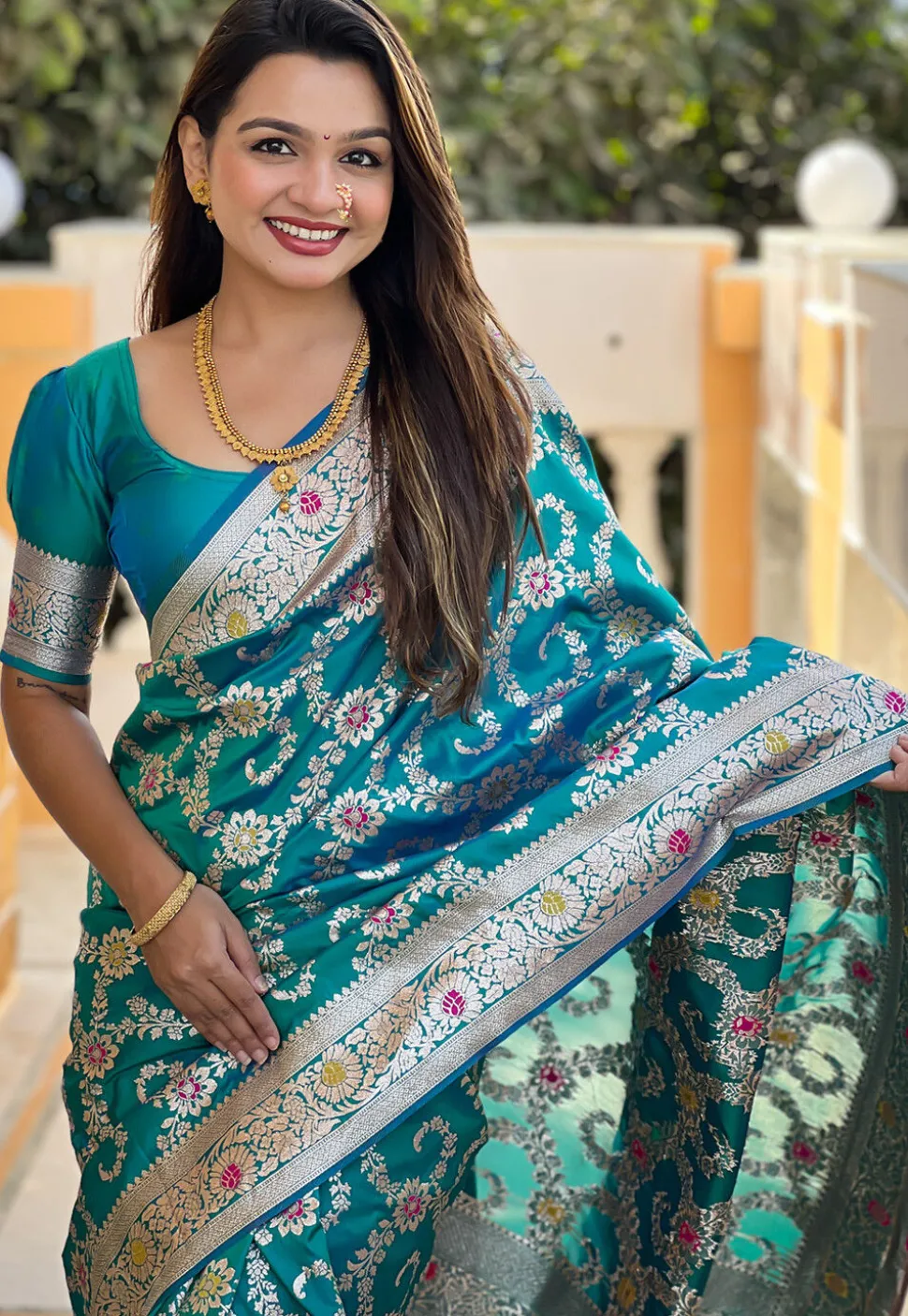 Banarasi Saree in Teal Blue