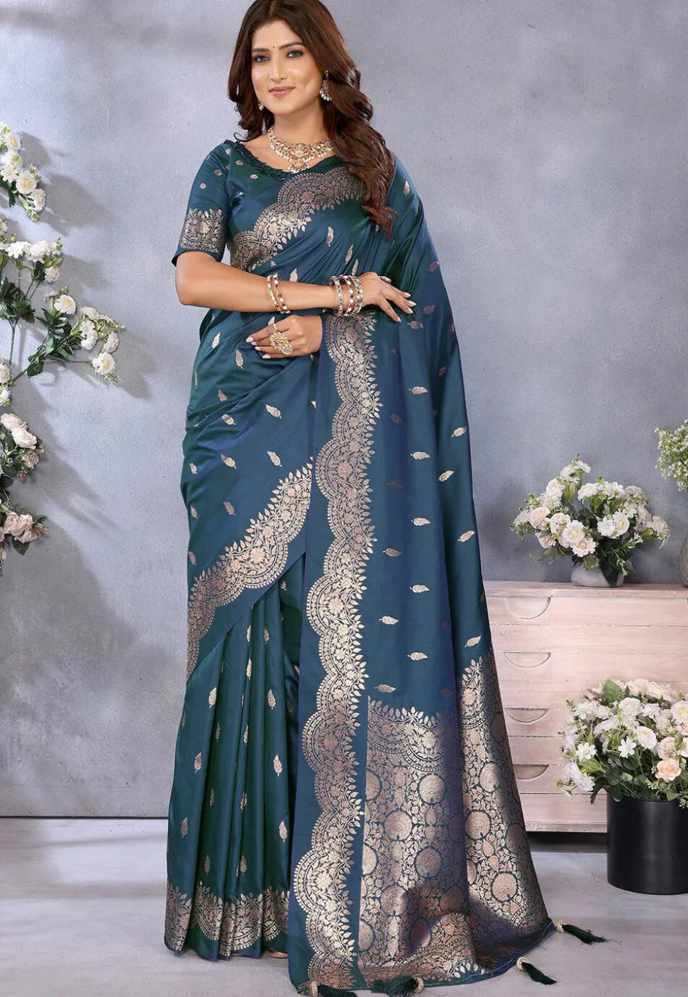 Banarasi Saree in Teal Blue