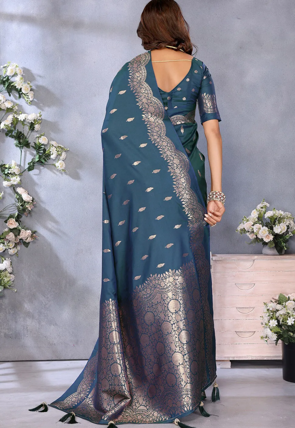 Banarasi Saree in Teal Blue