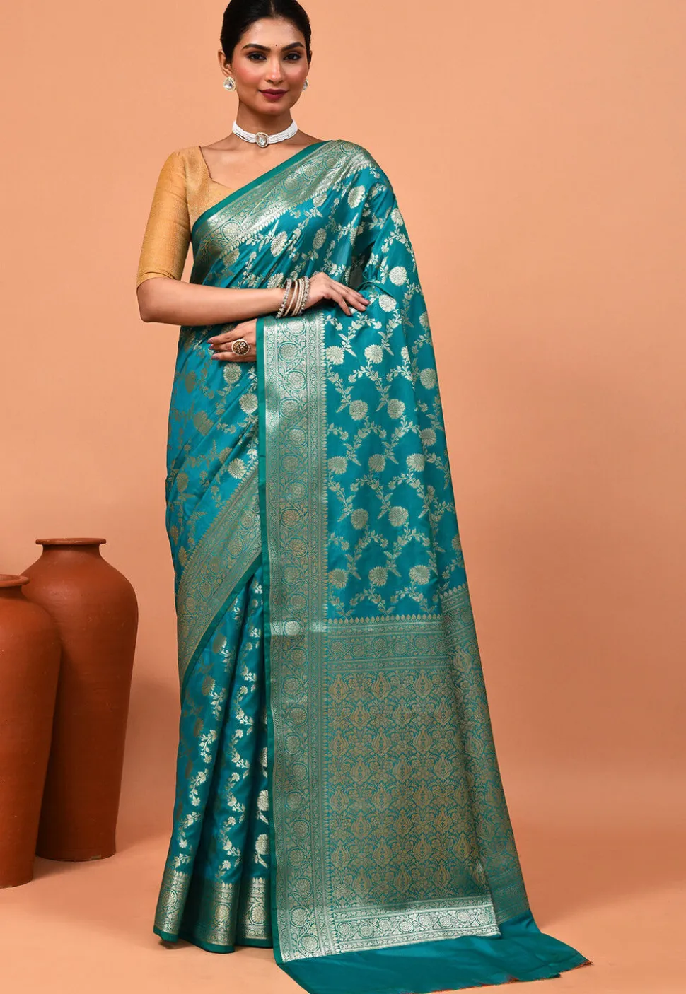Banarasi Saree in Teal Blue