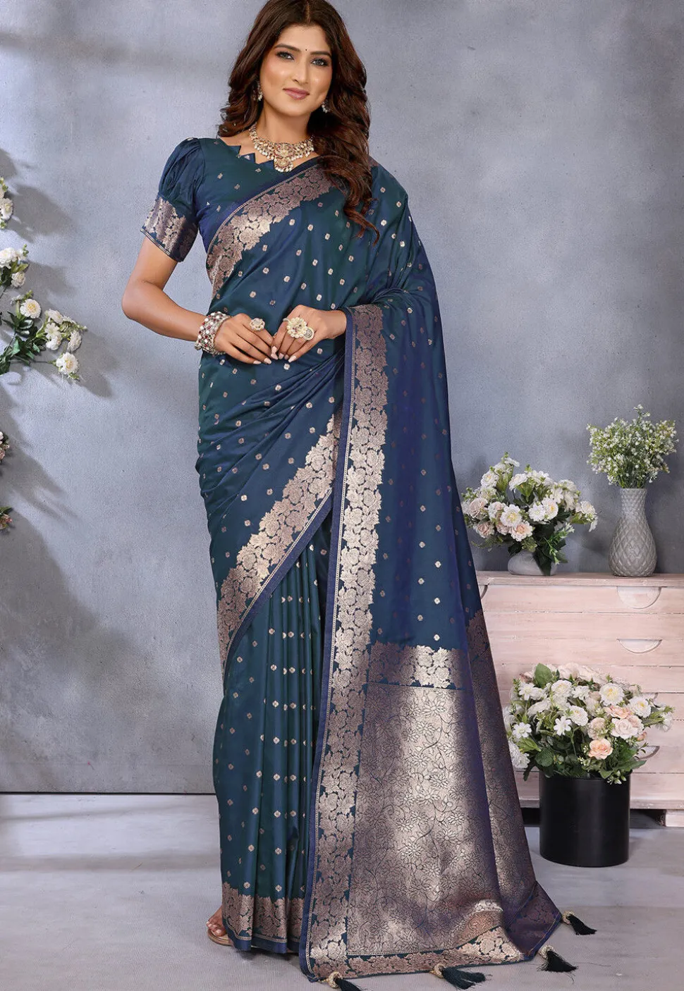 Banarasi Saree in Teal Blue