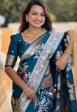 Banarasi Saree in Teal Blue