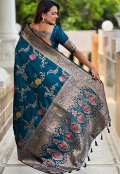 Banarasi Saree in Teal Blue