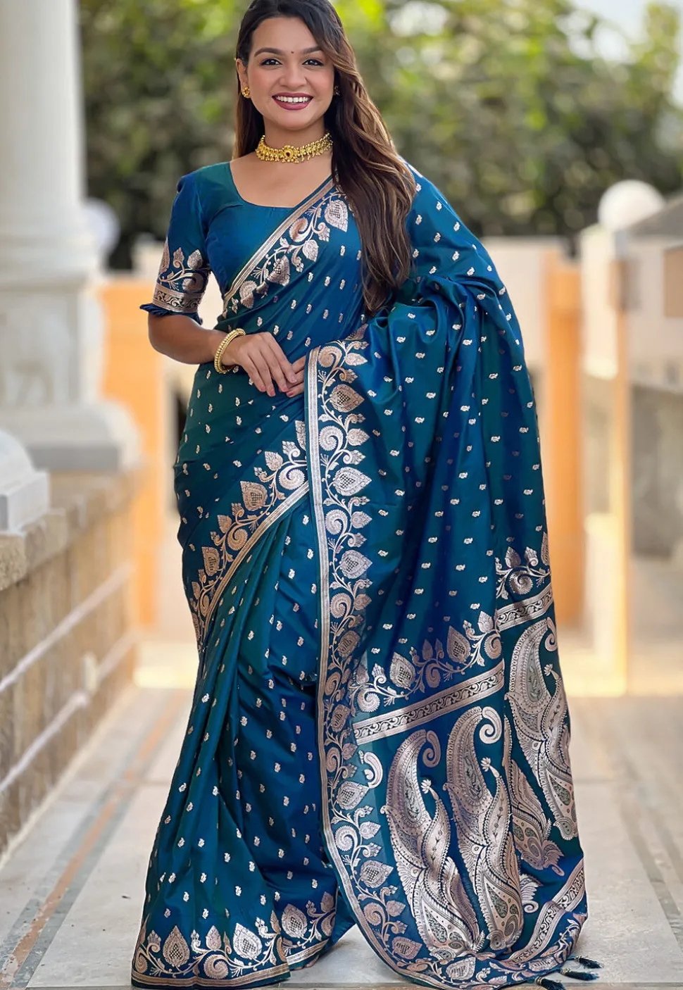 Banarasi Saree in Teal Blue