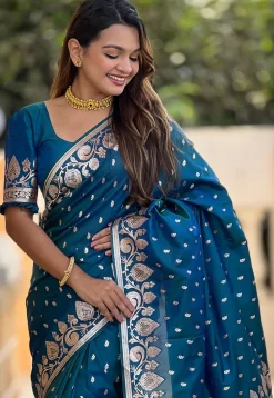 Banarasi Saree in Teal Blue