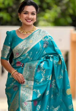Banarasi Saree in Teal Blue