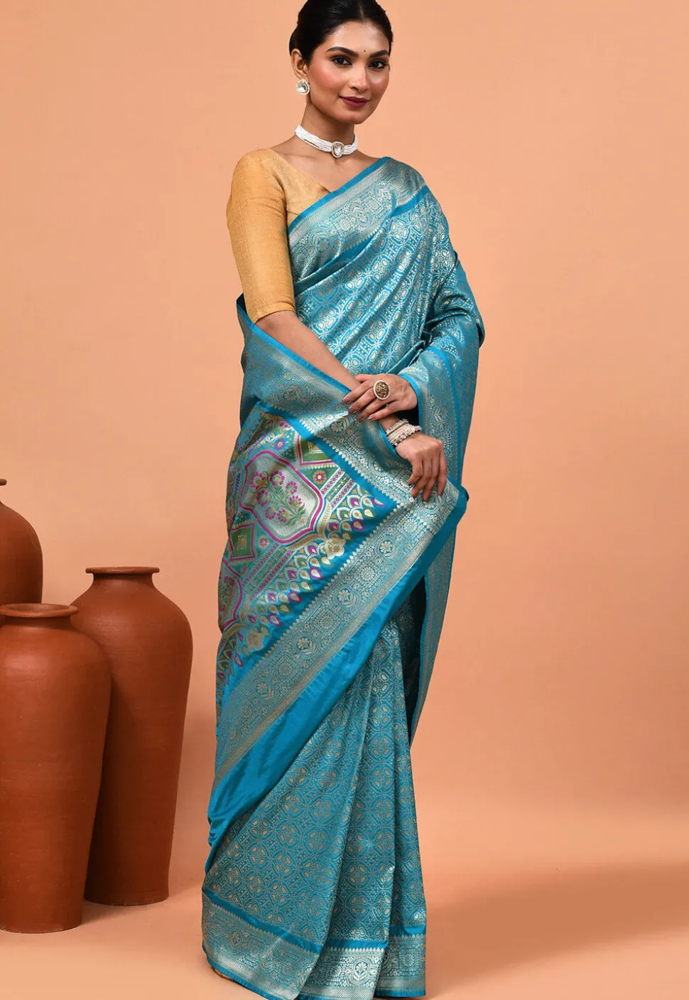 Banarasi Saree in Teal Blue