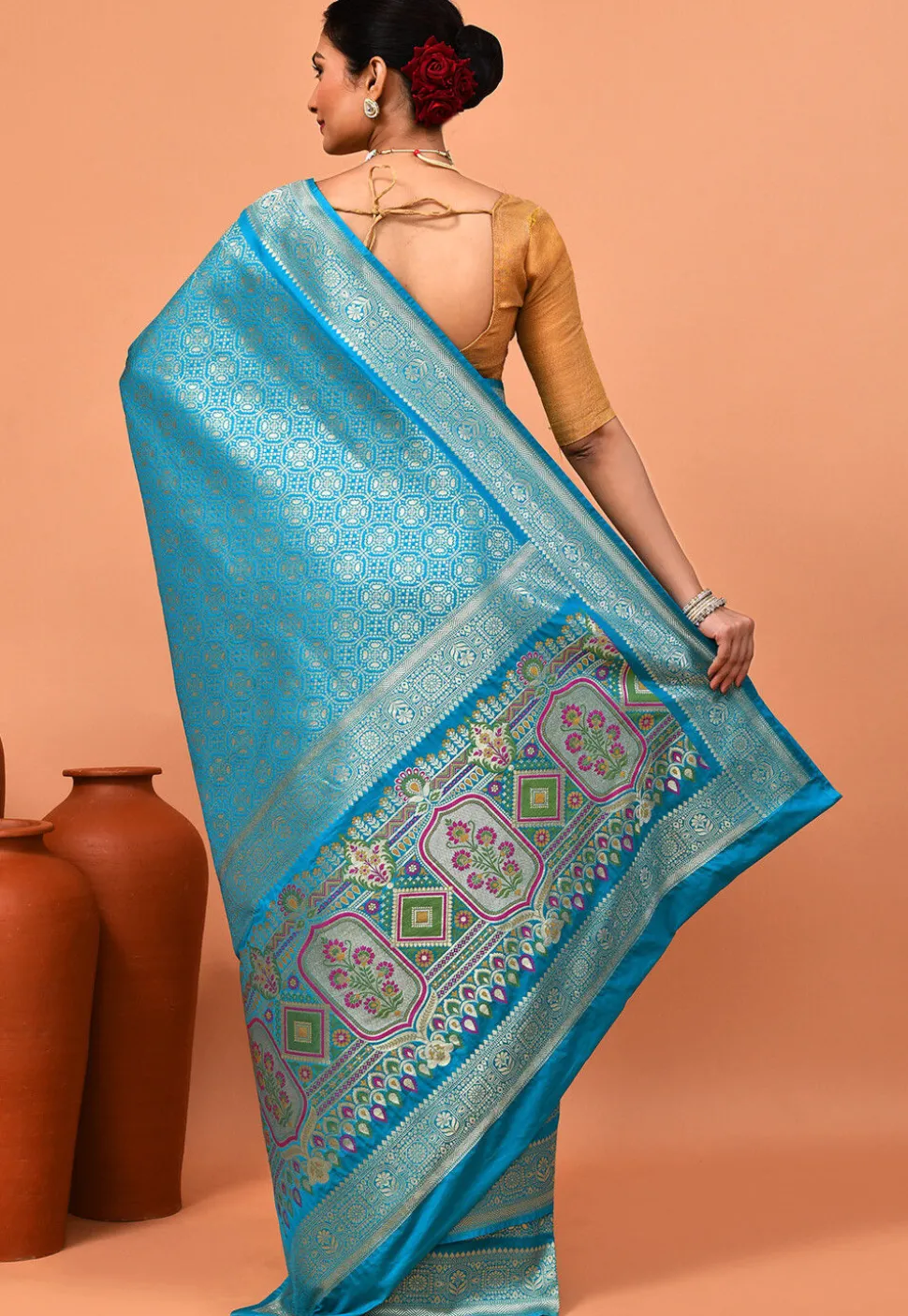 Banarasi Saree in Teal Blue