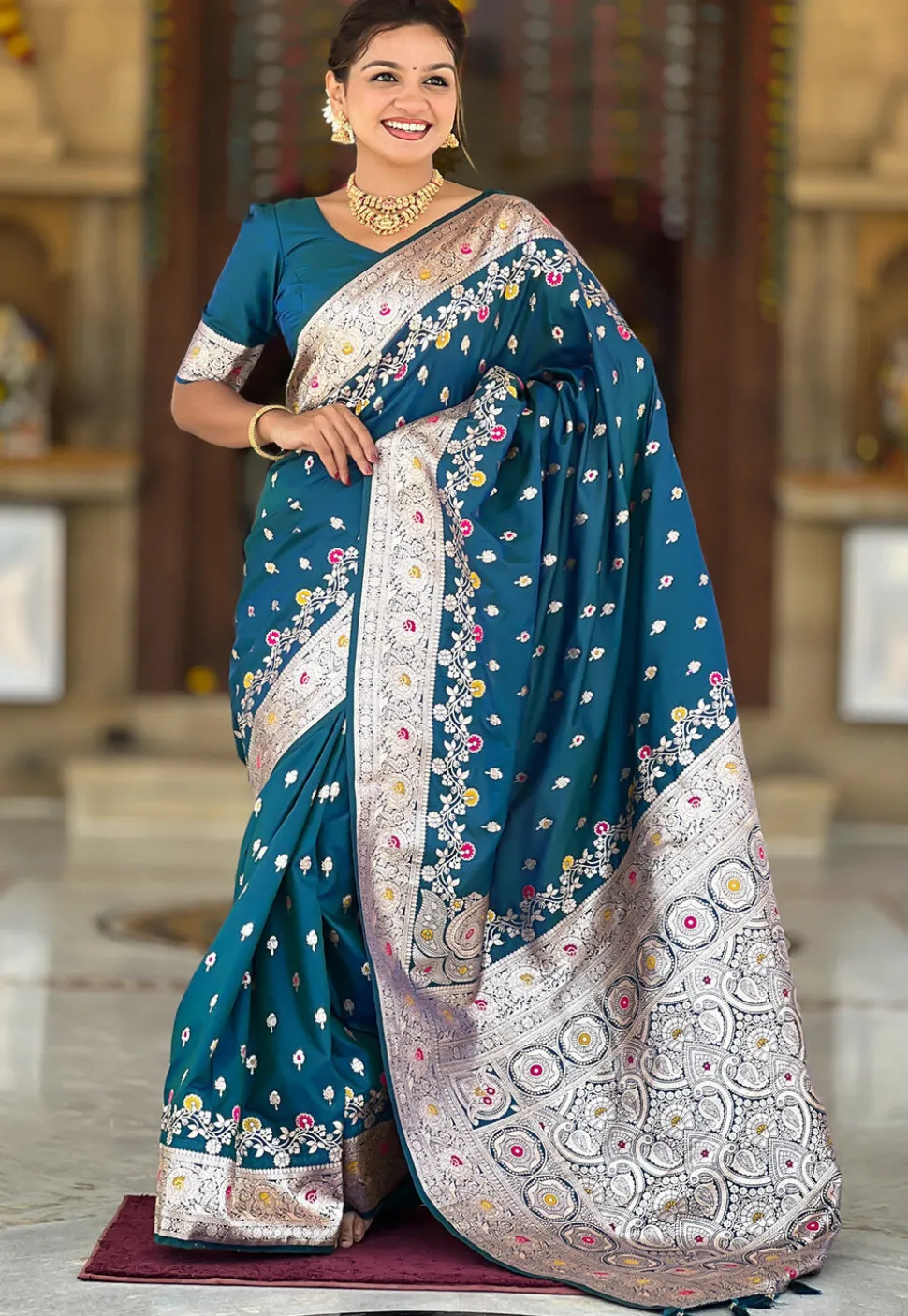 Banarasi Saree in Teal Blue
