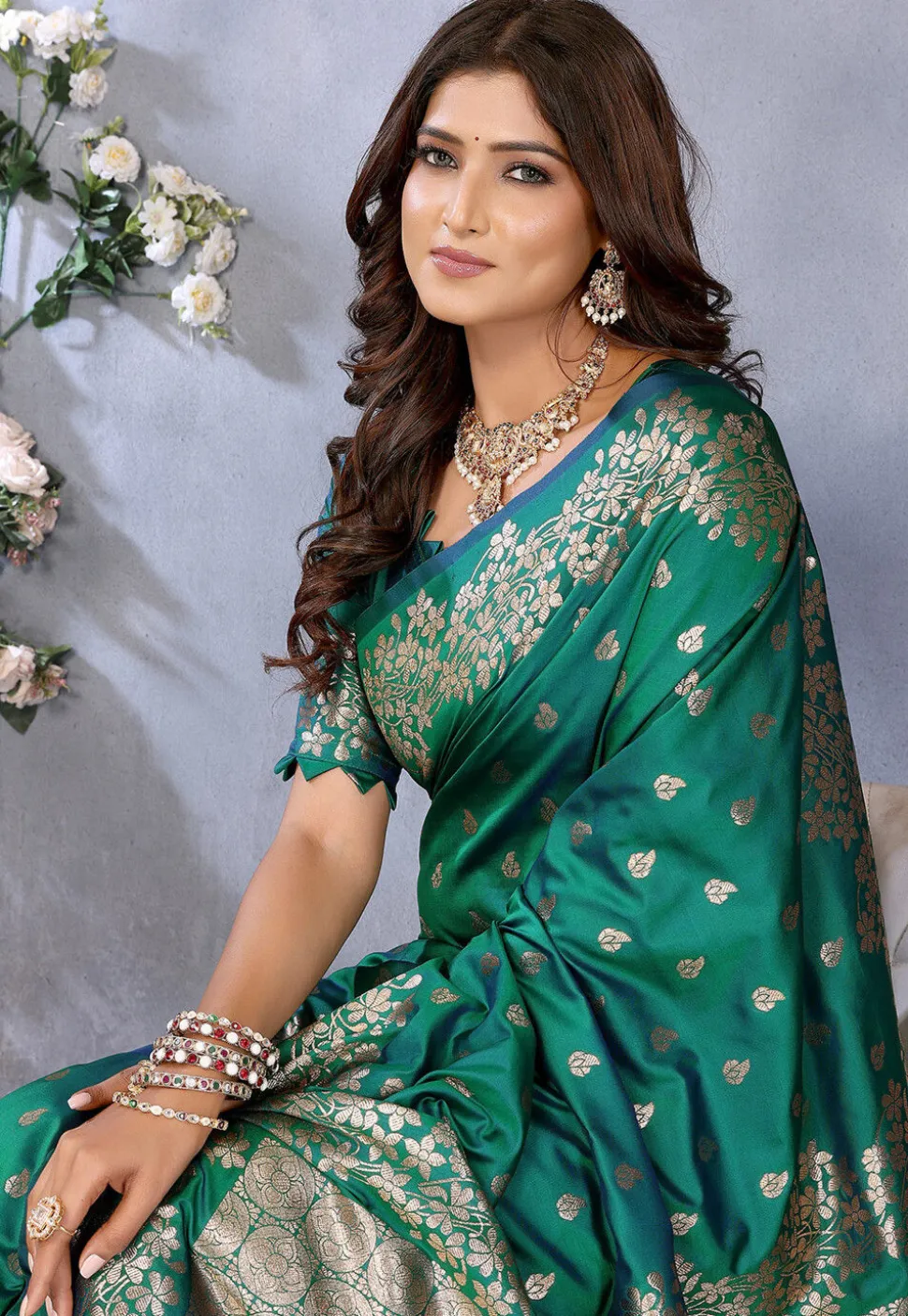 Banarasi Saree in Teal Green