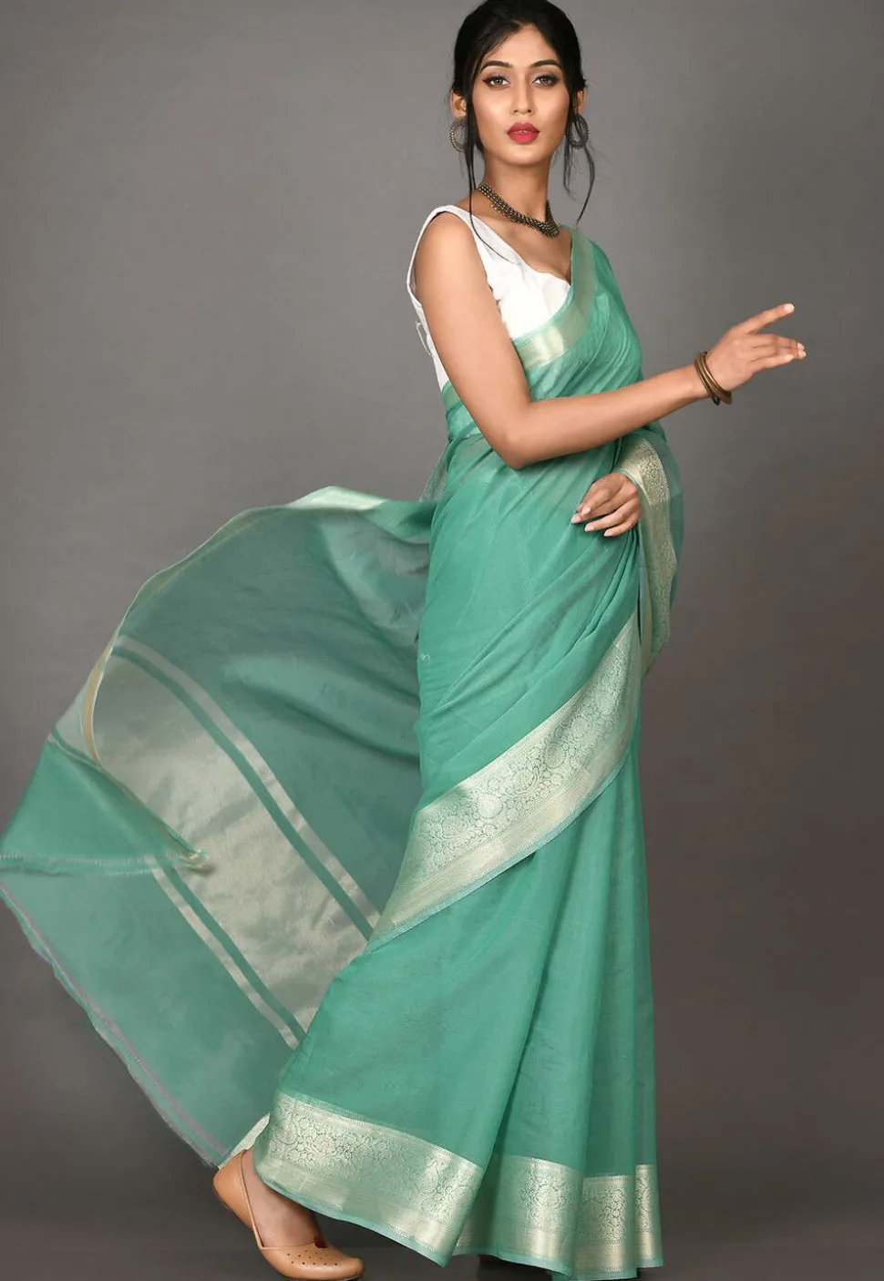 Banarasi Saree in Teal Green