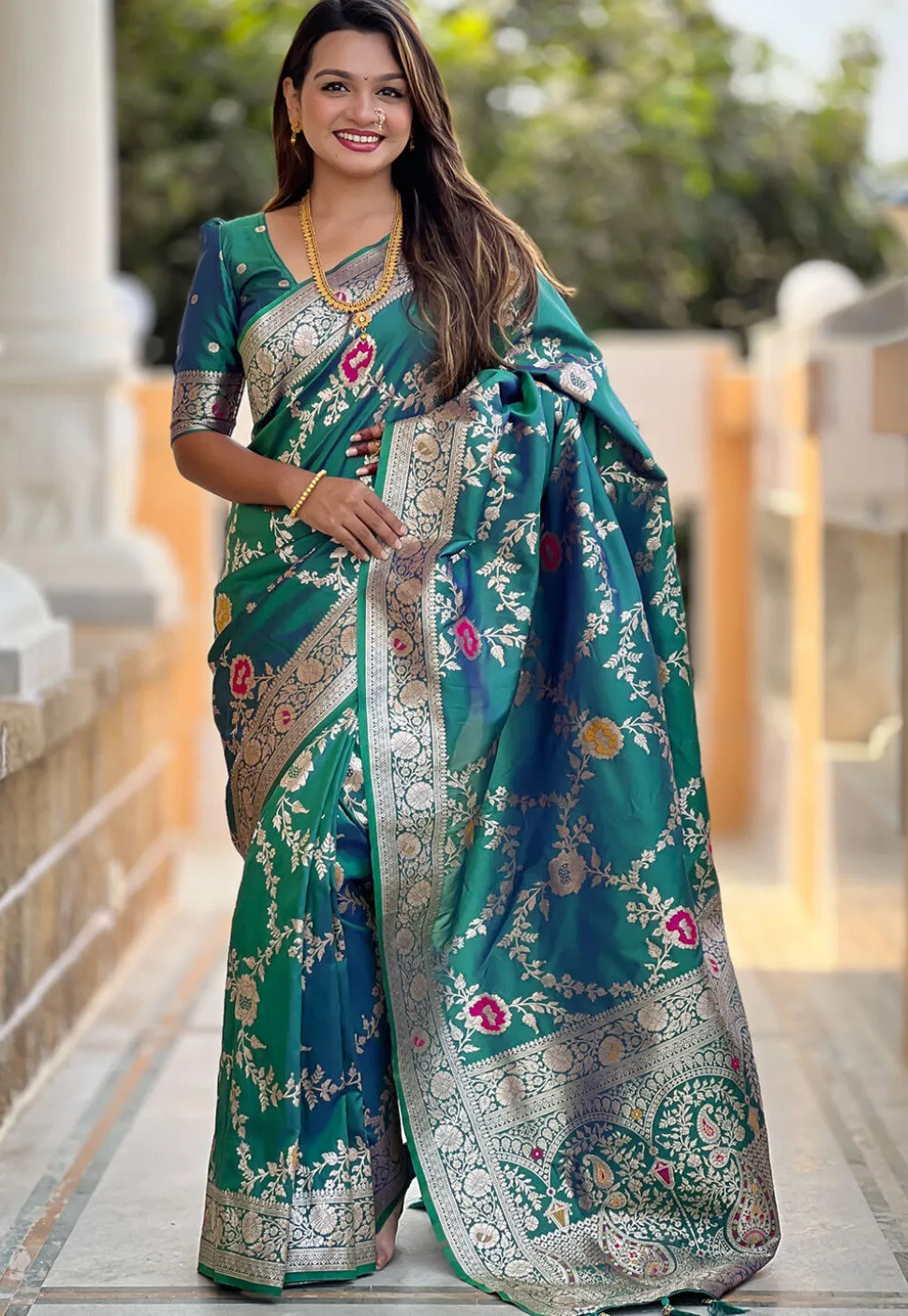 Banarasi Saree in Teal Green