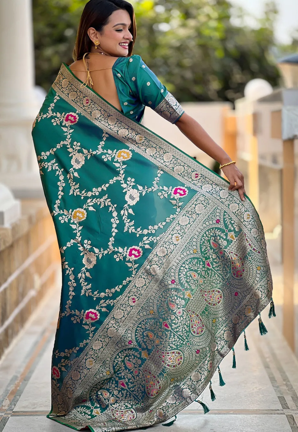 Banarasi Saree in Teal Green