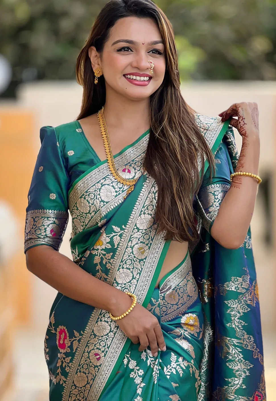 Banarasi Saree in Teal Green