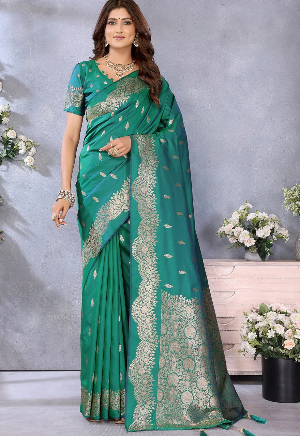 Banarasi Saree in Teal Green