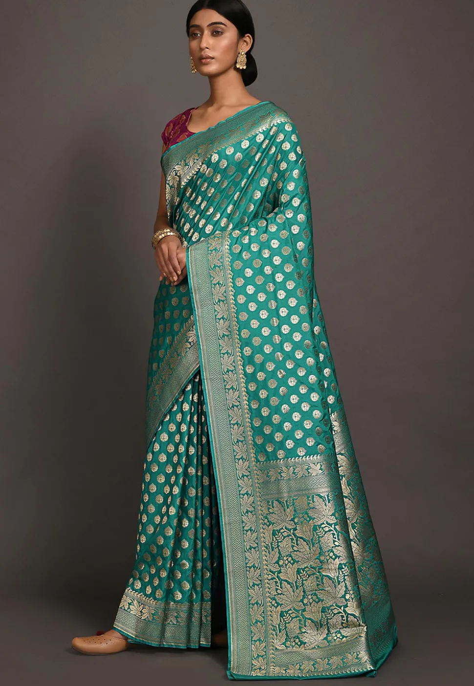 Banarasi Saree in Teal Green