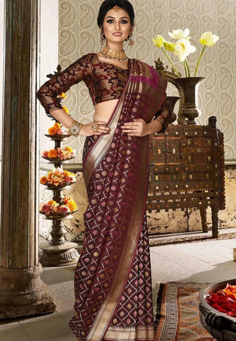 Banarasi Saree in Wine