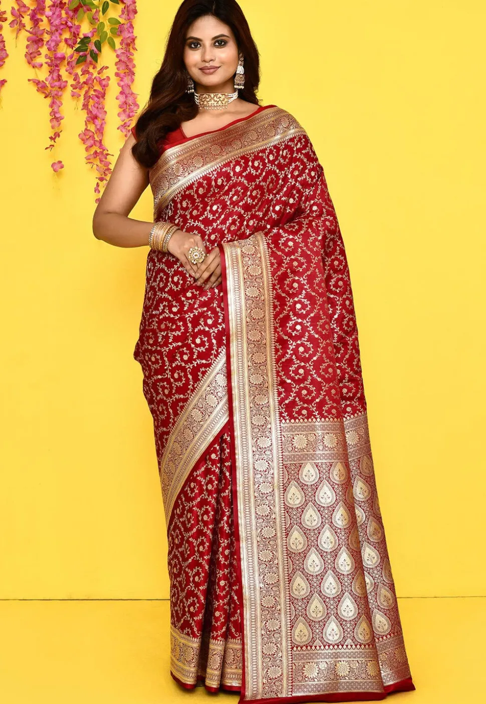Banarasi Satin Silk Saree in Red