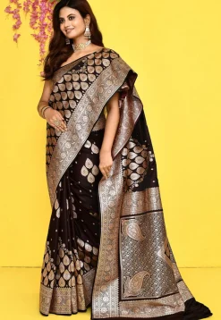 Banarasi Satin Silk Saree in Dark Brown