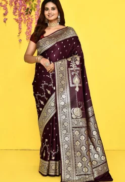 Banarasi Satin Silk Saree in Wine