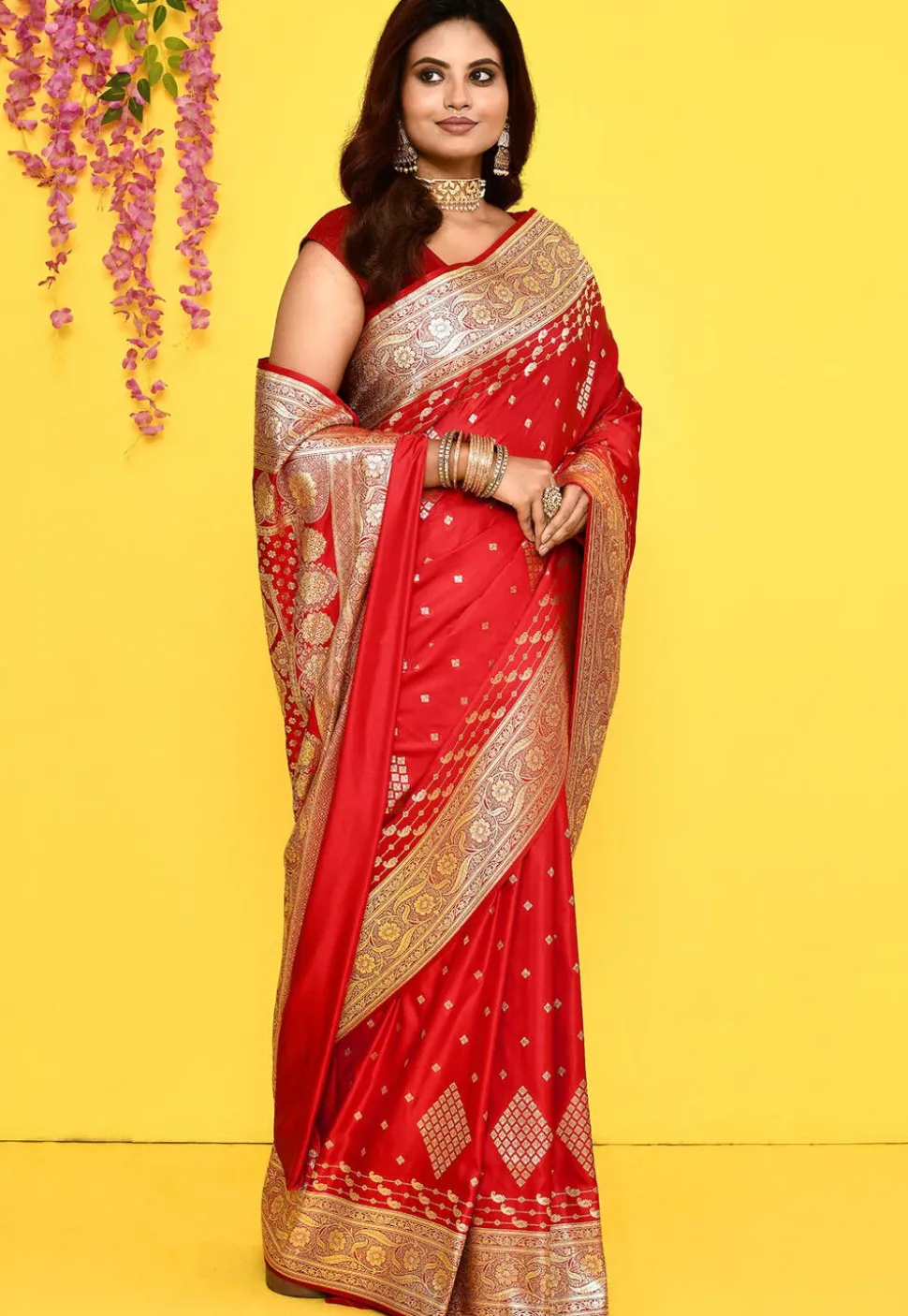 Banarasi Satin Silk Saree in Red