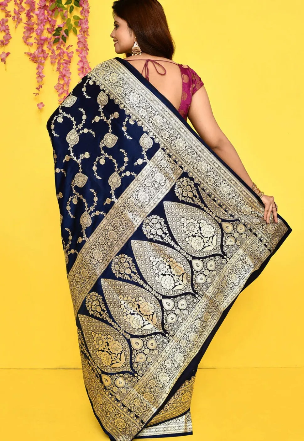 Banarasi Satin Silk Saree in Navy Blue
