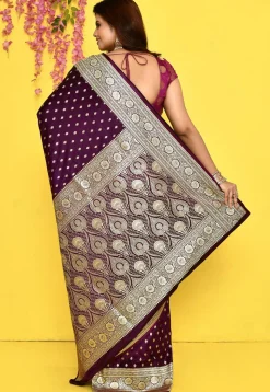 Banarasi Satin Silk Saree in Dark Purple