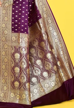 Banarasi Satin Silk Saree in Dark Purple