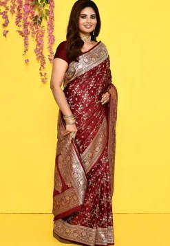 Banarasi Satin Silk Saree in Maroon