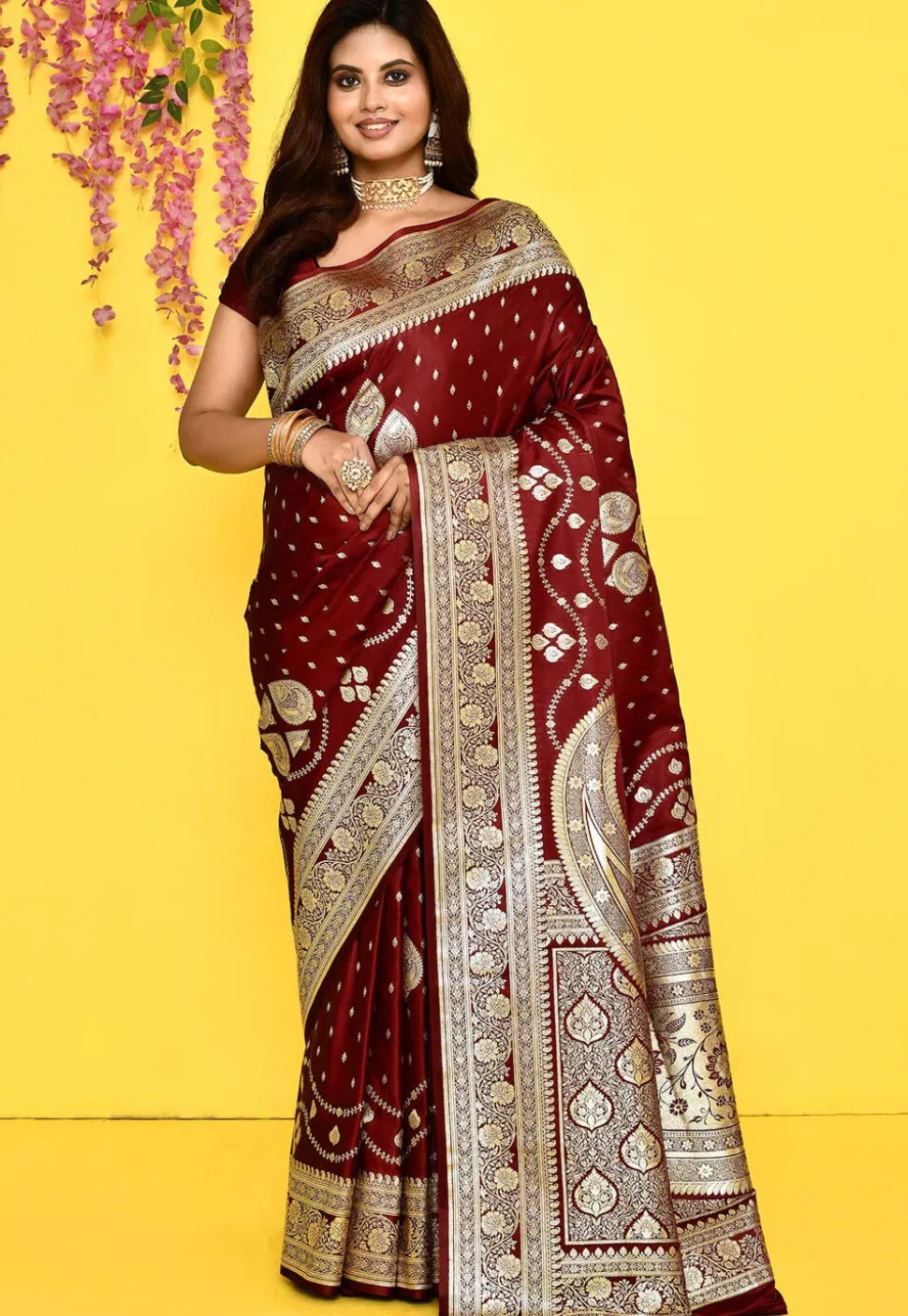 Banarasi Satin Silk Saree in Maroon