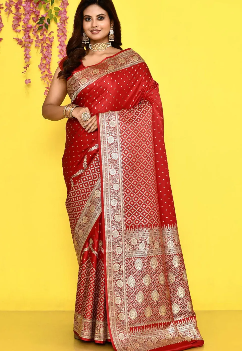 Banarasi Satin Silk Saree in Red