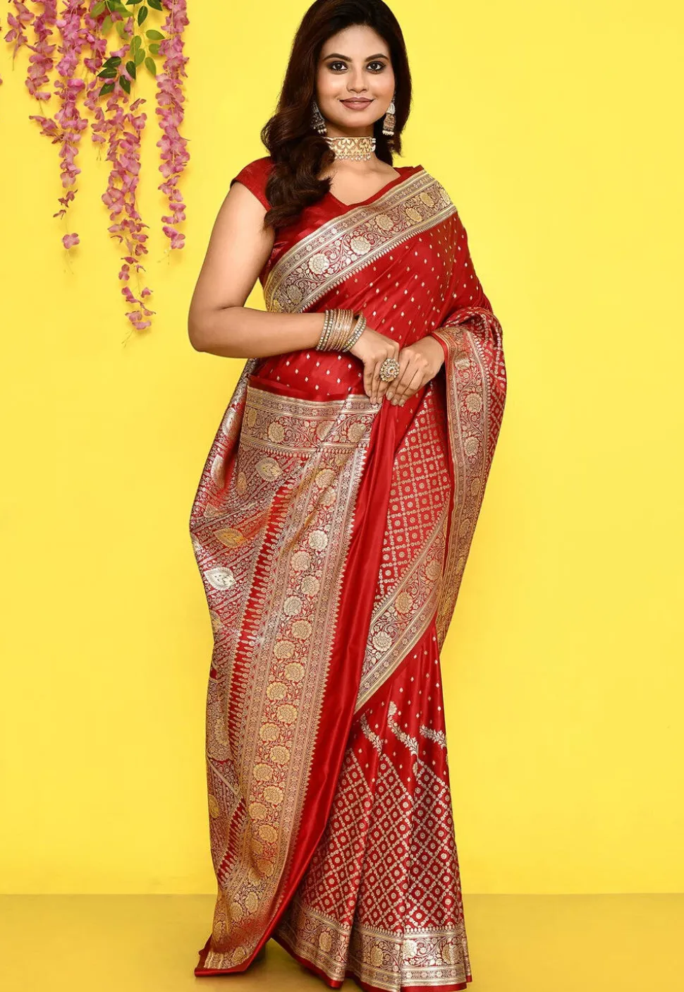 Banarasi Satin Silk Saree in Red