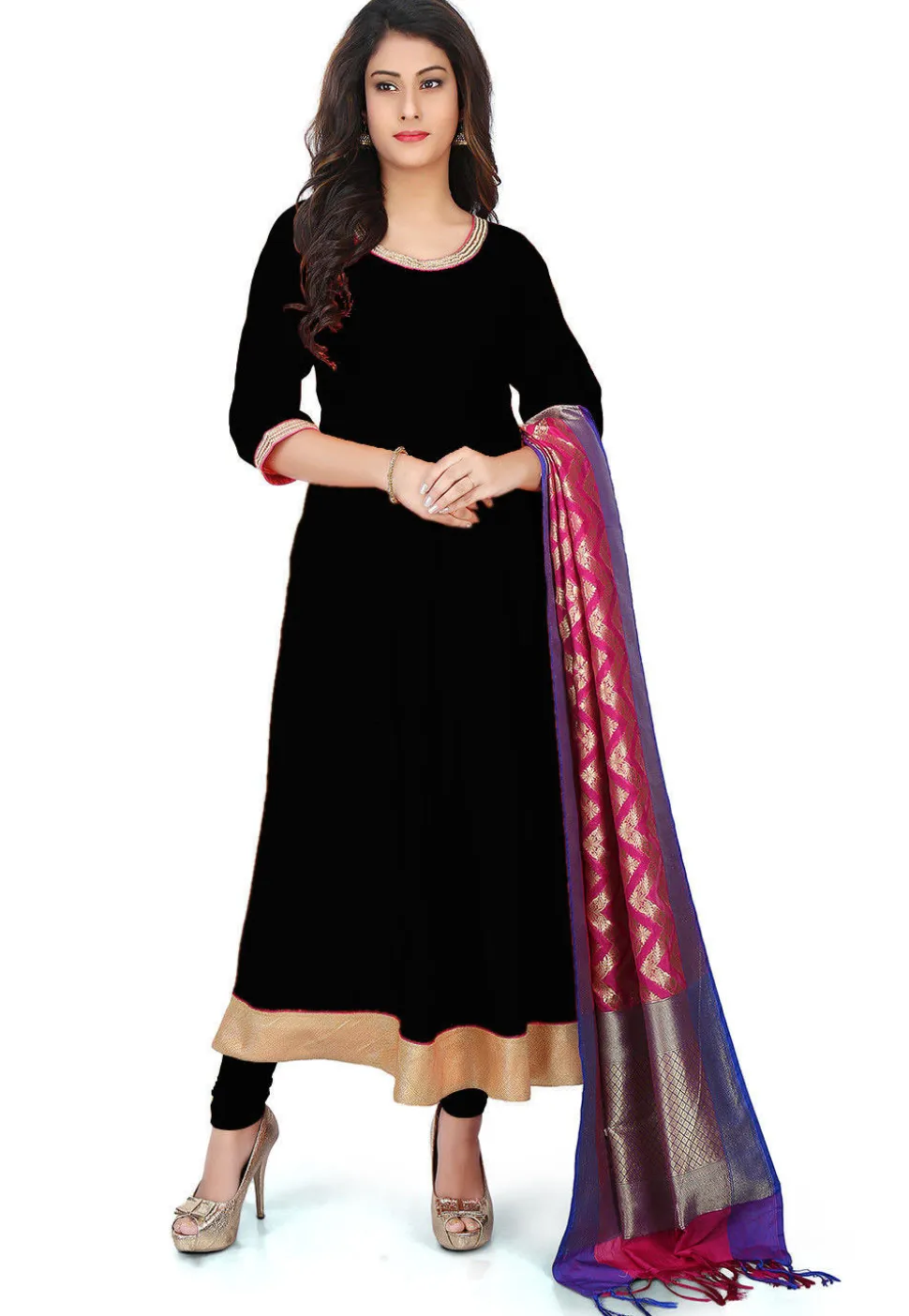 Banarasi Silk Anarkali Suit in Black