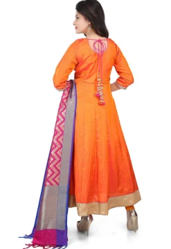 Banarasi Silk Anarkali Suit  in Orange