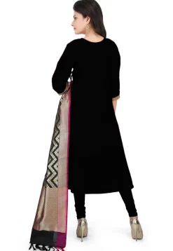 Banarasi Silk Angrakha Style Suit with Pure Silk Dupatta in Black